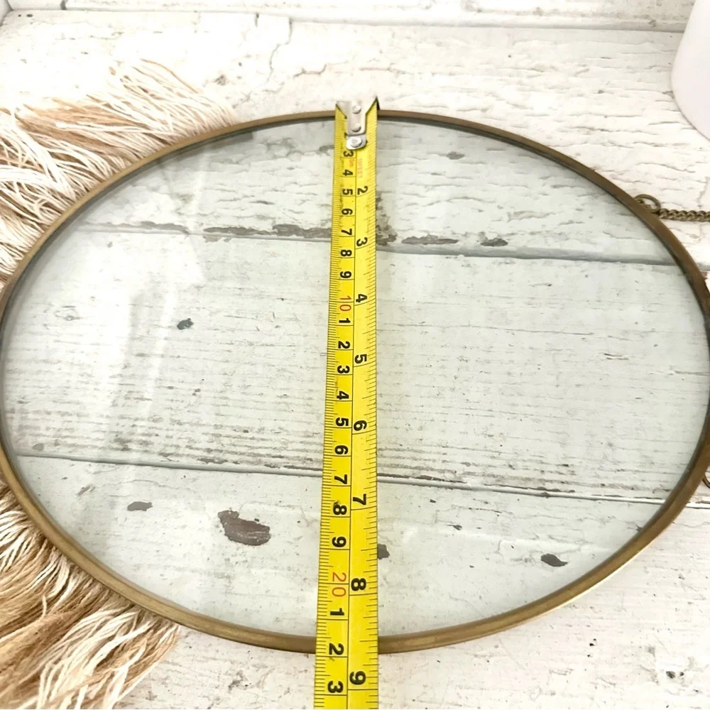Vintage Style Brass Look Frame Oval Fringe Bottom Clear Glass Photo Picture Boho